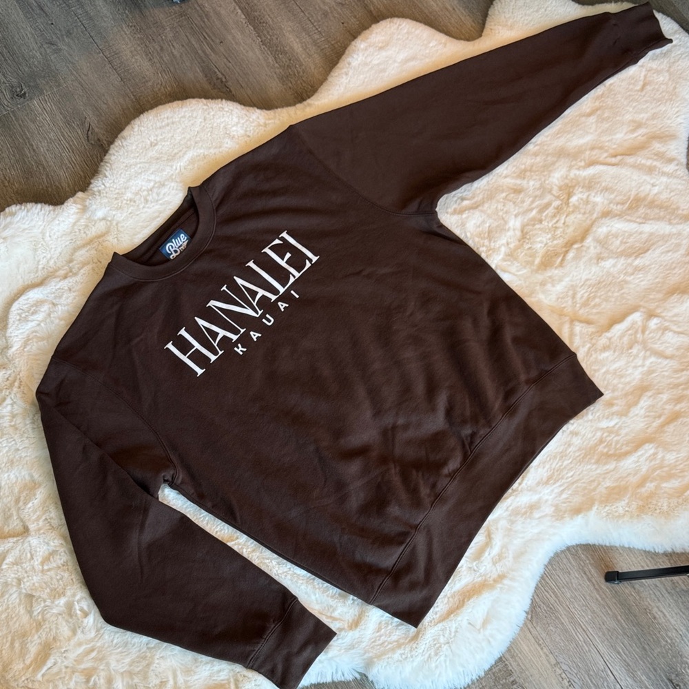 CLEARANCE - Blue 84 Brown Crewneck Sweater with White Print